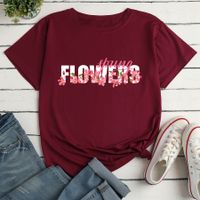 Fashion Flower Letter Print Ladies Loose Casual T-shirt main image 4