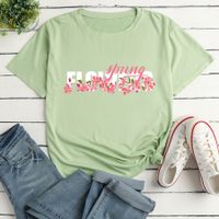 T-shirt Décontracté Ample Pour Dames À Imprimé De Lettres De Fleurs À La Mode main image 6