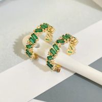 New Copper-plated 18k Gold Emerald Diamond-encrusted Open Ring main image 2