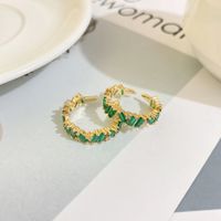 New Copper-plated 18k Gold Emerald Diamond-encrusted Open Ring main image 4