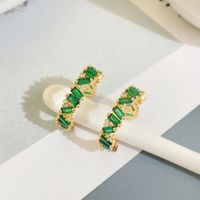 New Copper-plated 18k Gold Emerald Diamond-encrusted Open Ring main image 5