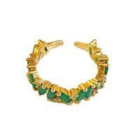 New Copper-plated 18k Gold Emerald Diamond-encrusted Open Ring main image 6