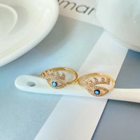 New Copper-plated 18k Gold Eye Micro-diamond Small Open Ring main image 3