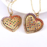 New Peach Heart-shaped Pendant Copper Gold-plated Micro-set Color Zircon Necklace main image 1