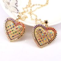 New Peach Heart-shaped Pendant Copper Gold-plated Micro-set Color Zircon Necklace main image 3