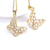 Simple Copper Gold Plated Ladder Cubic Zirconia Butterfly Pendant Necklace Wholesale main image 1