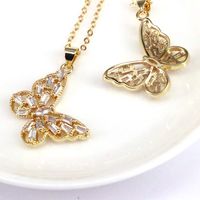 Simple Copper Gold Plated Ladder Cubic Zirconia Butterfly Pendant Necklace Wholesale main image 3