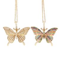 Retro Micro-set Zircon Butterfly Pendant Copper Gold Plated Necklace main image 3