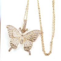 Retro Micro-set Zircon Butterfly Pendant Copper Gold Plated Necklace main image 4