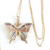 Retro Micro-set Zircon Butterfly Pendant Copper Gold Plated Necklace main image 5