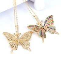 Retro Micro-set Zircon Butterfly Pendant Copper Gold Plated Necklace main image 6