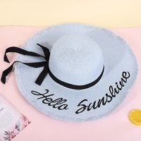 Fashion Wide-brimmed Outdoor Streamer Letter Printing Straw Sunscreen Hat main image 4