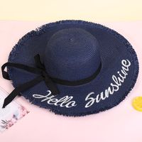 Fashion Wide-brimmed Outdoor Streamer Letter Printing Straw Sunscreen Hat main image 3