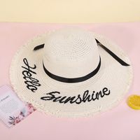Fashion Wide-brimmed Outdoor Streamer Letter Printing Straw Sunscreen Hat main image 2