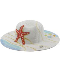 Sombrero Para El Sol Con Protector Solar De Paja De Ala Grande Para La Playa Con Animales Pintados A Mano A La Moda main image 3