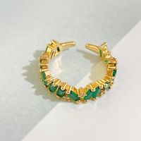 New Copper-plated 18k Gold Emerald Diamond-encrusted Open Ring sku image 1