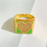 New Copper-plated 18k Gold Heart Micro-diamond Zircon Open Ring sku image 1