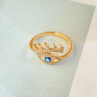 New Copper-plated 18k Gold Eye Micro-diamond Small Open Ring sku image 1