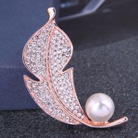 Broche De Perlas De Aleación Para Mujer Con Hojas De Ramas Brillantes Simples De Moda Coreana main image 2
