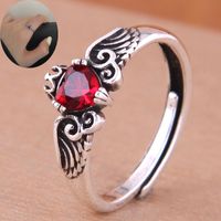 Koreanischer Einfacher Offener Ring Aus Kupfer Mit Eingelegten Roten Diamanten sku image 1