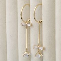 Simple Fashion C-shaped Copper Zircon Bows Asymmetrical Earrings main image 6