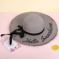 Fashion Wide-brimmed Outdoor Streamer Letter Printing Straw Sunscreen Hat sku image 2