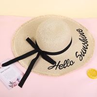 Fashion Wide-brimmed Outdoor Streamer Letter Printing Straw Sunscreen Hat sku image 4