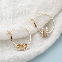 Simple Korean Style Multiple Circles Zircon Pearl Copper Earrings main image 5