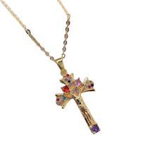 Retro Catholic Virgin Mary Jesus Cross Pendant Copper Zircon Clavicle Chain main image 6
