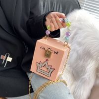 Acrylic Women's New Fashion Hand-held Small Square Crown One-shoulder Messenger Bag11*13*11cm main image 5