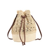 Straw Bucket Bag Women's Spring And Summer Large Capacity Shoulder Bag 19*31*19cm sku image 2
