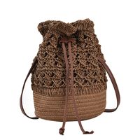 Straw Bucket Bag Women's Spring And Summer Large Capacity Shoulder Bag 19*31*19cm sku image 3