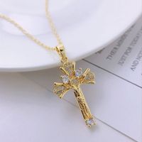 Retro Catholic Virgin Mary Jesus Cross Pendant Copper Zircon Clavicle Chain sku image 1