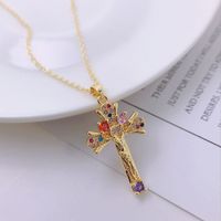 Retro Catholic Virgin Mary Jesus Cross Pendant Copper Zircon Clavicle Chain sku image 2