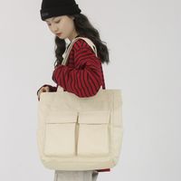 Bolso Grande De Hombro Con Múltiples Bolsillos De Color Sólido Antiguo De Lona Para Mujer De Gran Capacidad 36*13*39cm sku image 4