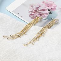 Fashion Geometric Copper Zircon Long Tassel Thin Earrings main image 3