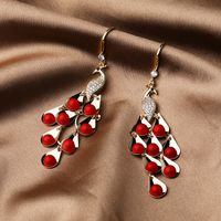 Retro Fashion Red Festive Copper Daimond Peacock Pendent Earrings main image 2