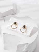 Fashion Stainless Steel 18k Gold Plated Black Turquoise Inlaid Earrings Stud main image 1