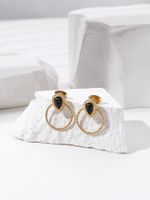 Fashion Stainless Steel 18k Gold Plated Black Turquoise Inlaid Earrings Stud main image 5