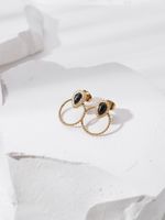 Fashion Stainless Steel 18k Gold Plated Black Turquoise Inlaid Earrings Stud main image 6