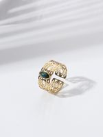Fashion Stainless Steel 14k Gold Plated Hollow Turquoise Inlaid Ring main image 3