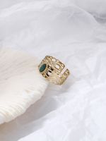 Fashion Stainless Steel 14k Gold Plated Hollow Turquoise Inlaid Ring main image 5