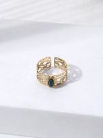 Fashion Stainless Steel 14k Gold Plated Hollow Turquoise Inlaid Ring main image 6