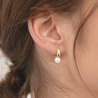 Fashion Natural Pearl Earrings Women's Copper Hoop Earrings main image 4