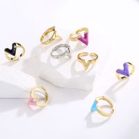 Fashion 18k Gold-plated V Letter Glossy Oil Drop Open Copper Ring main image 1