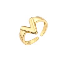 Fashion 18k Gold-plated V Letter Glossy Oil Drop Open Copper Ring main image 4