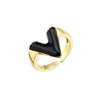 Fashion 18k Gold-plated V Letter Glossy Oil Drop Open Copper Ring main image 6