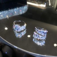 Zircon Ovale Double Rangée Bague Ouverte Bague En Diamant En Alliage De Mode Coréenne Femme main image 4
