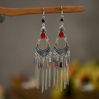 Fashion Traditional Tassel Women's Long Ethnic Crystal Chain Alloy Earrings main image 3