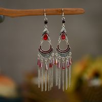 Fashion Traditional Tassel Women's Long Ethnic Crystal Chain Alloy Earrings main image 5